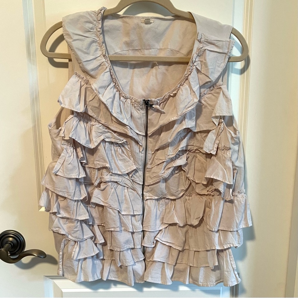 Ultra Cool J Crew Ruffle Tiered Front Zip Vest / Top in Putty Taupe Cotton